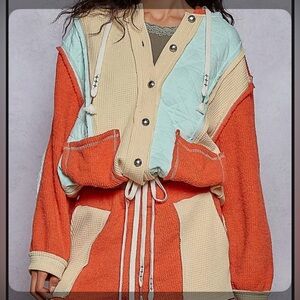 NWT POL Multi Fabric Shirt/Jacket in Hot Coral & Mint